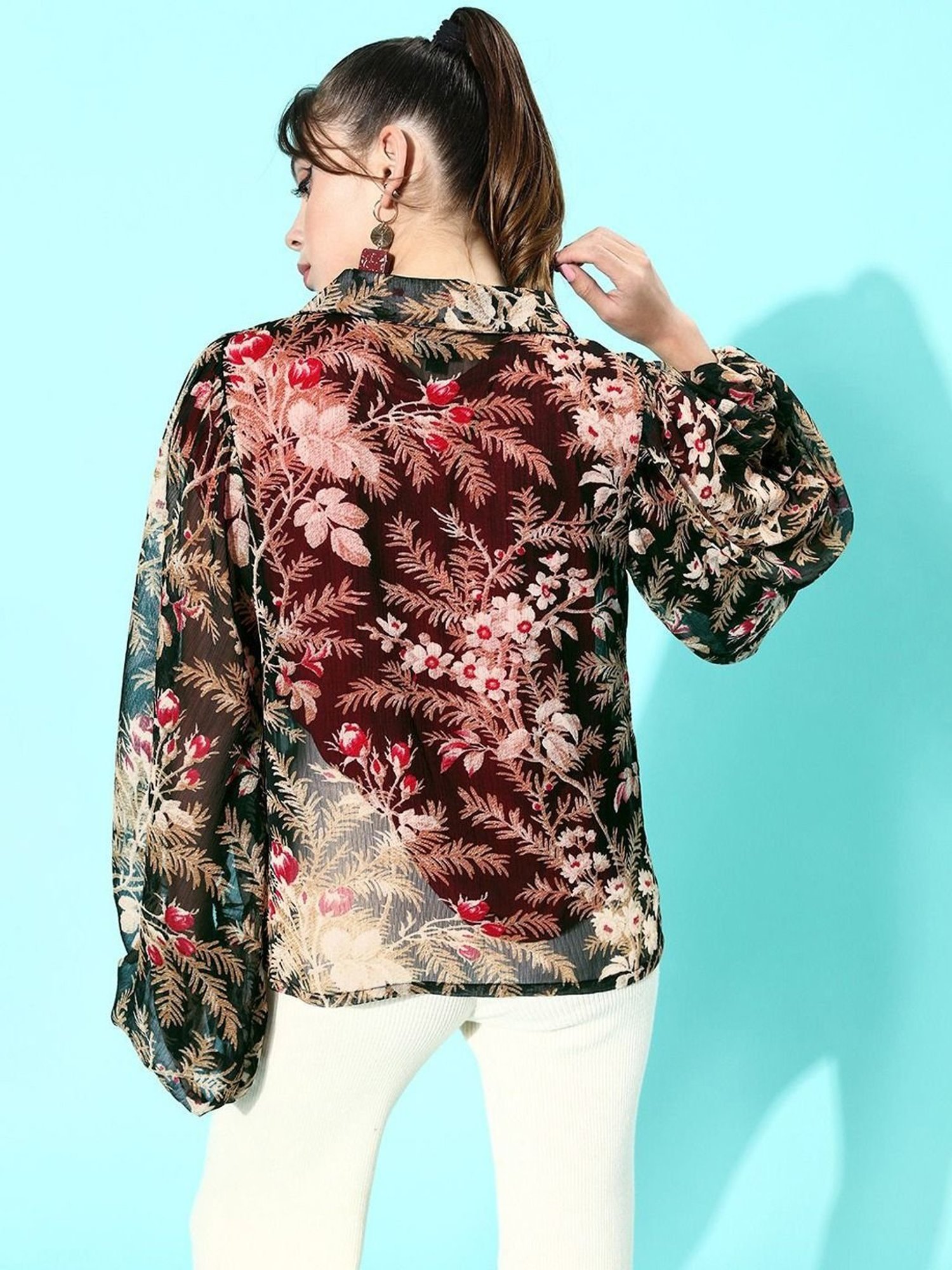 Anvi Be Yourself Brown Floral Print Shirt