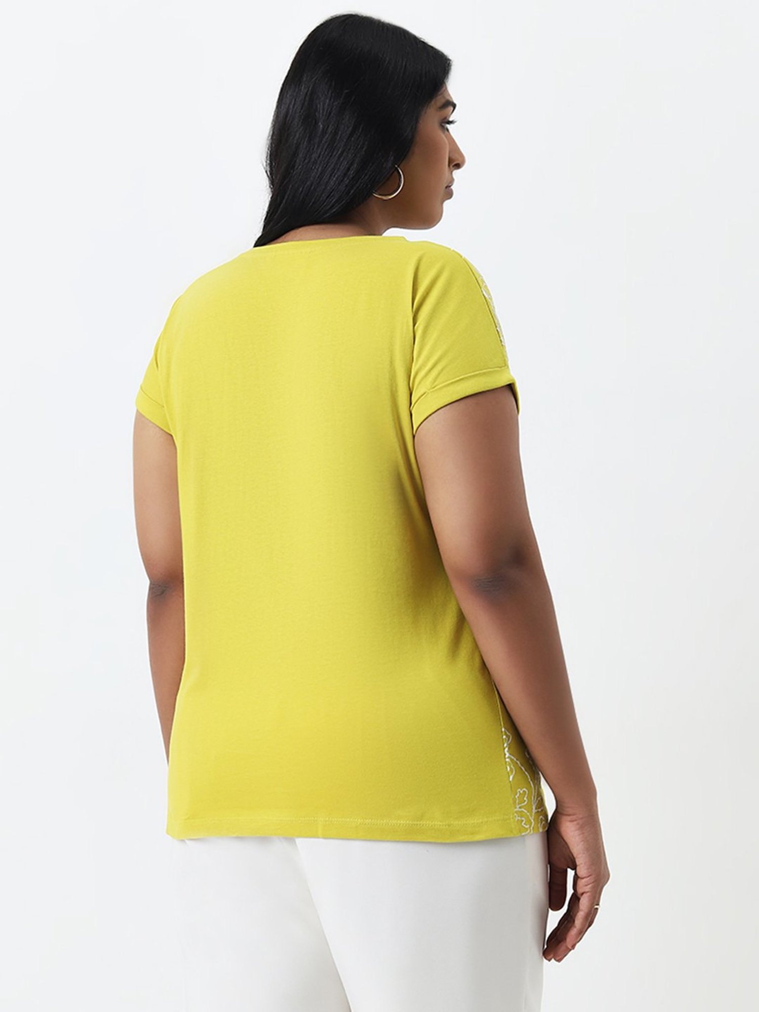 Gia by Westside Mustard Floral Printed Cotton T-Shirt