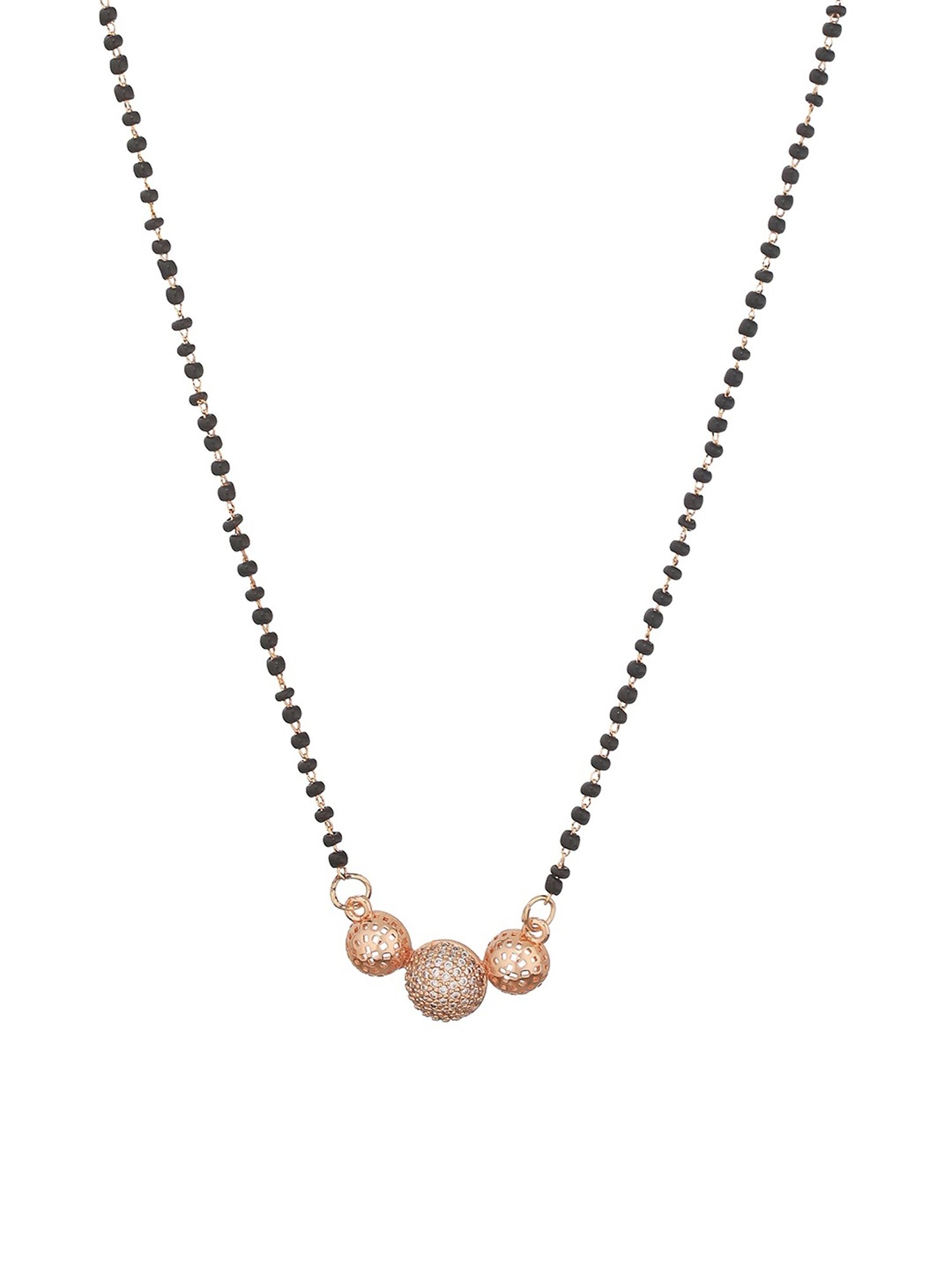 Aatmana Black Rose Gold-Plated Beaded & AD Studded Mangalsutra