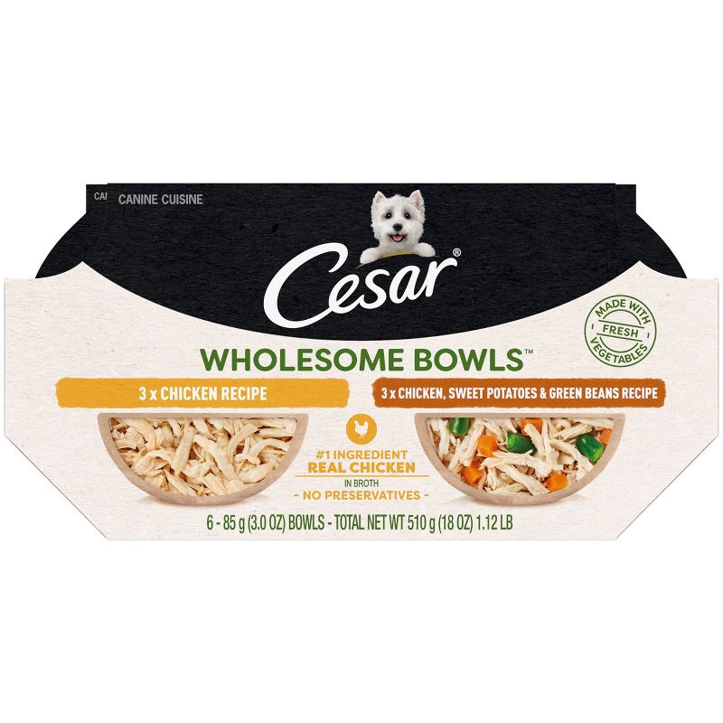 Cesar Wholesome Bowls Chicken Wet Dog Food - 3.0oz/6ct Variety Pack
