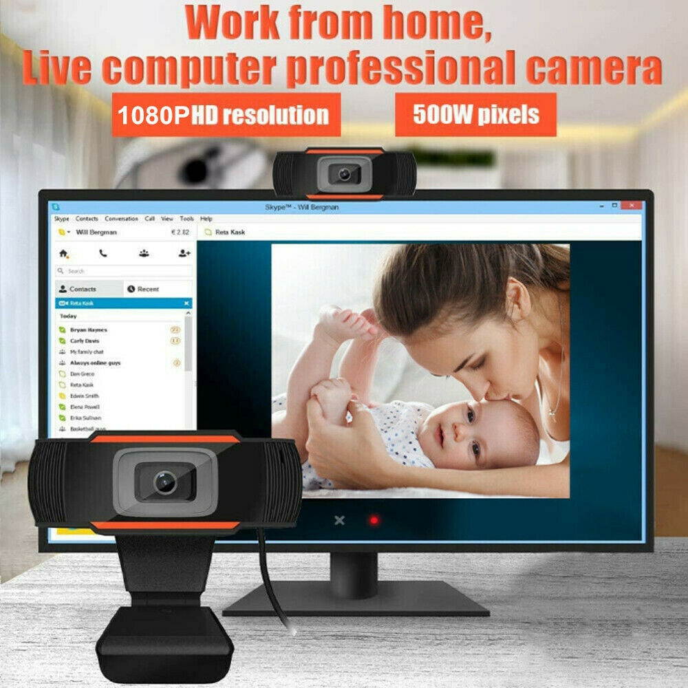 Webcam Auto Focusing Web Camera 1080P HD Cam Microphone For PC Laptop Desktop US