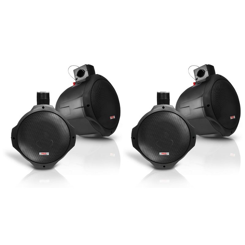 Pyle PLMRB65 6.5 Inch 200 Watt Marine Grade Dual Tower Waterproof Outdoor Wakeboard Speaker System, Pair, Black (4 Pack)