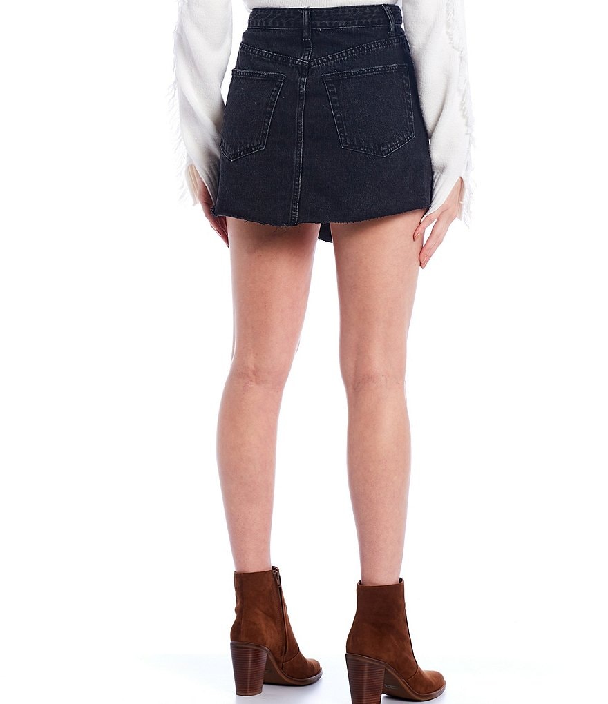 A Loves A Distress Hem High Rise Stretch Denim Skirt