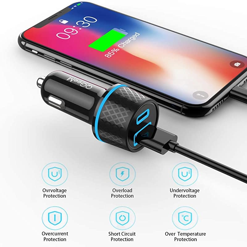 USB C Car Charger Adapter, 42.5W 2 Port Fast Car Charger with Power Delivery & Quick Charge 3.0 Compatible with iPhone12/12 Pro/Max/12 Mini/iPhone 11/Pro/Max/XR/XS/Max/8/8P,iPad Pro 2020,MacBook