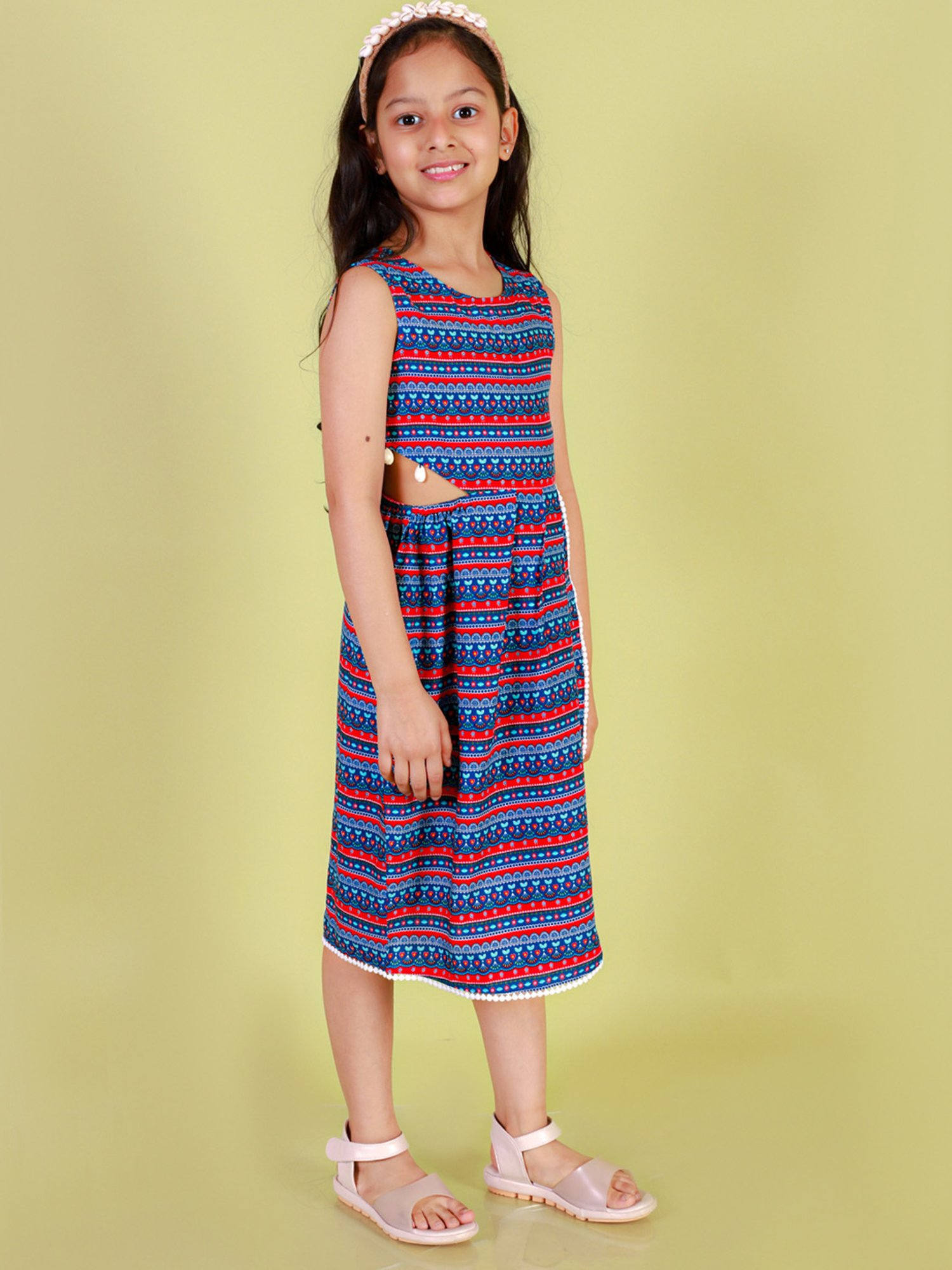 Lil Drama Kids Blue & Red Printed Dress