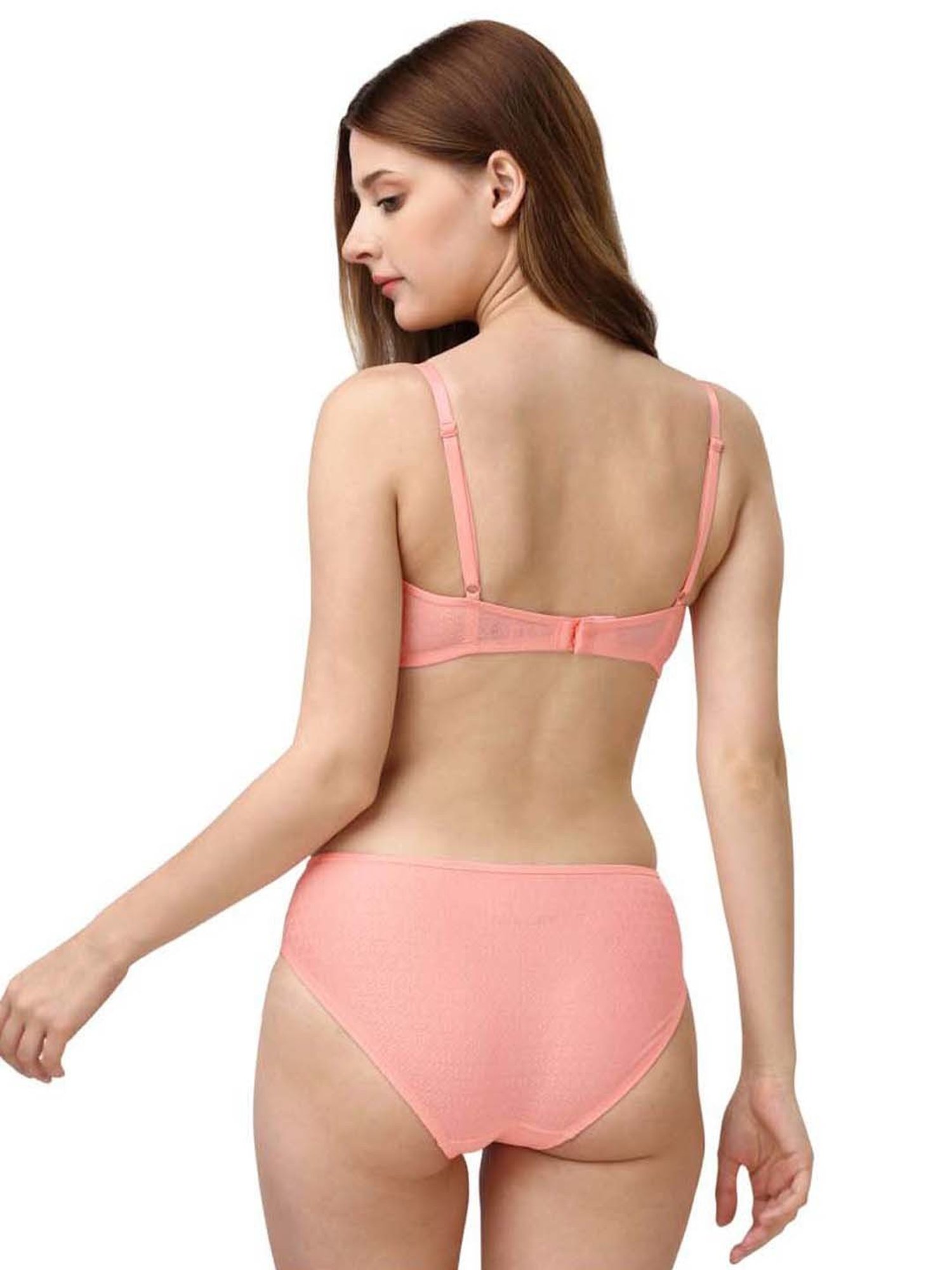 Soie Pink Lace Work Everyday Bra Panty Set