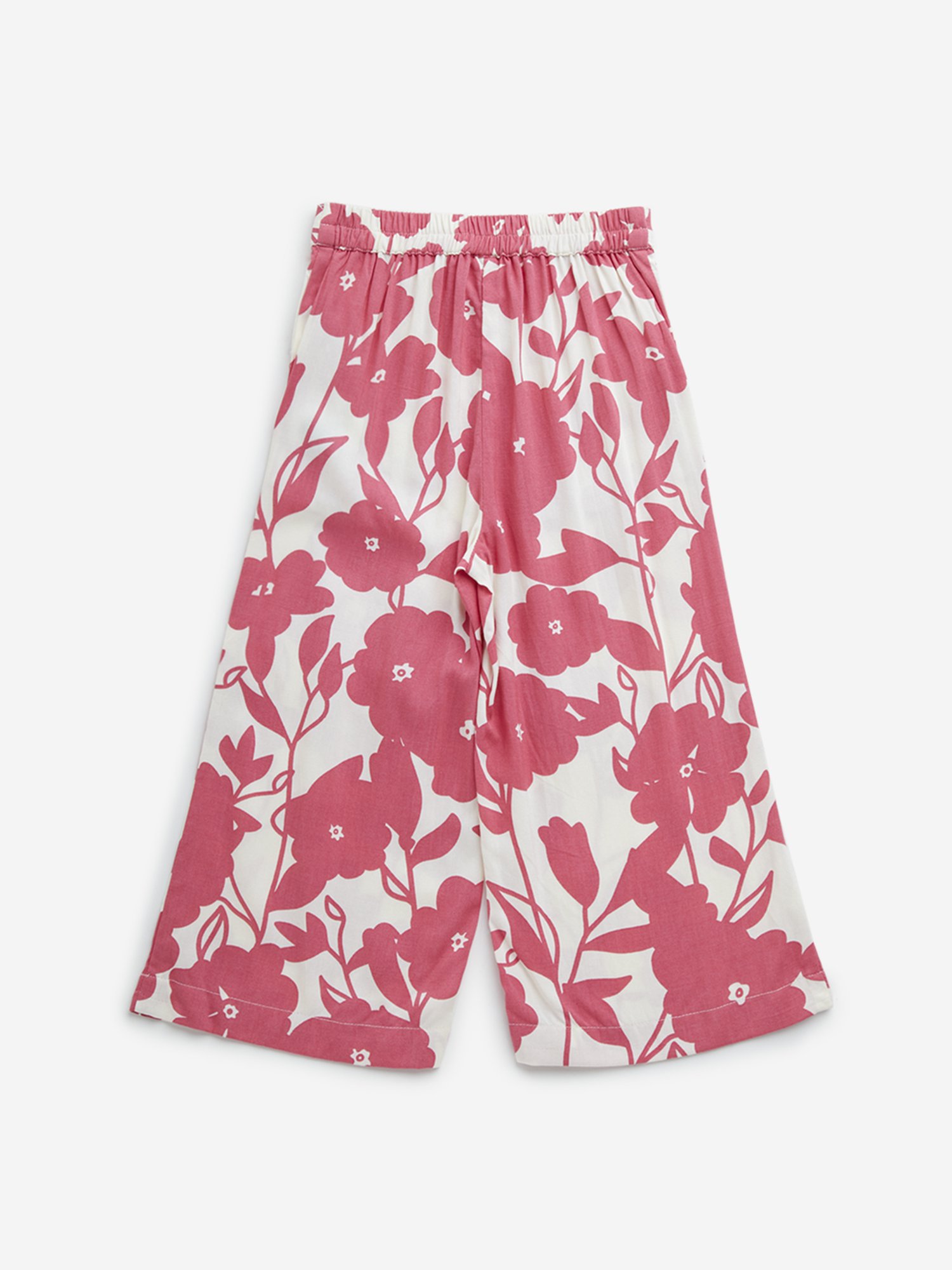 Utsa Kids by Westside Pink Floral Print High-Rise Palazzos