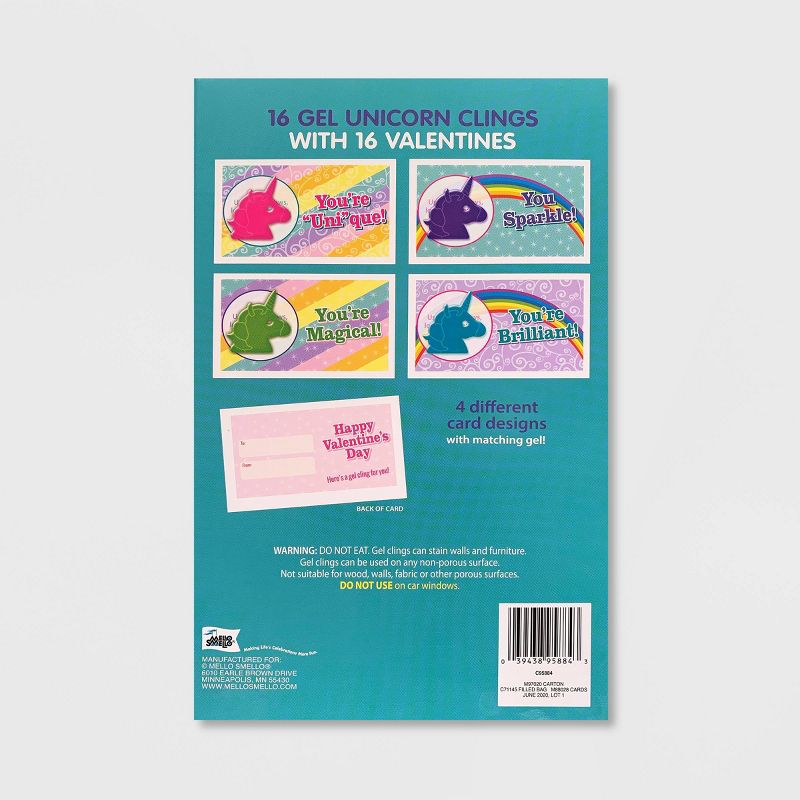 Mello Smello 16ct Gel Unicorn Clings with Valentines