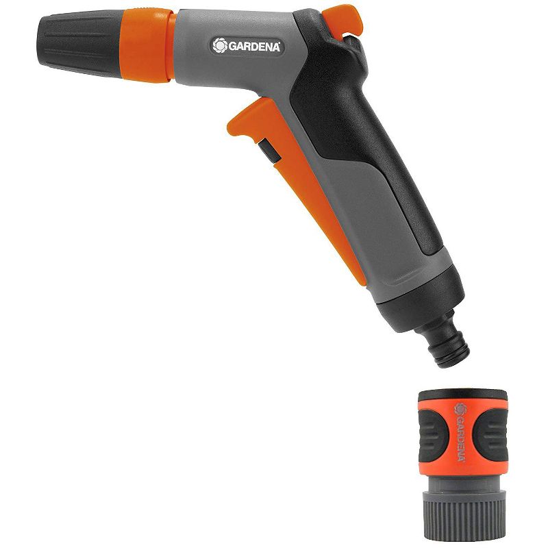 Gardena Frost Proof Adjustable 2 in 1 Hose Nozzle for Garden Water Hose, Orange