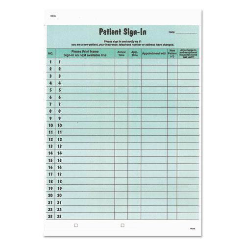 Green Confidential Patient Sign-In Label Forms, 8-1/2" x 11", 23 Peel Off Adhesive Sign In Lines (125 Forms per Pack)