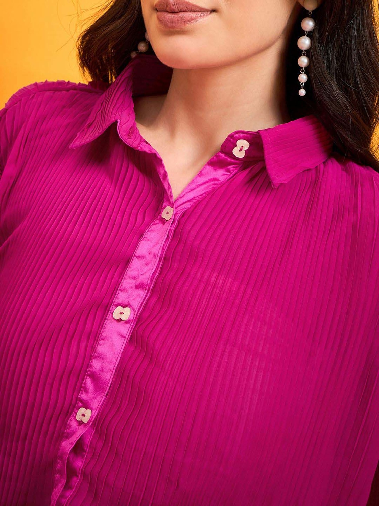 The Kaftan Company Pink Plain Shirt Palazzos Set