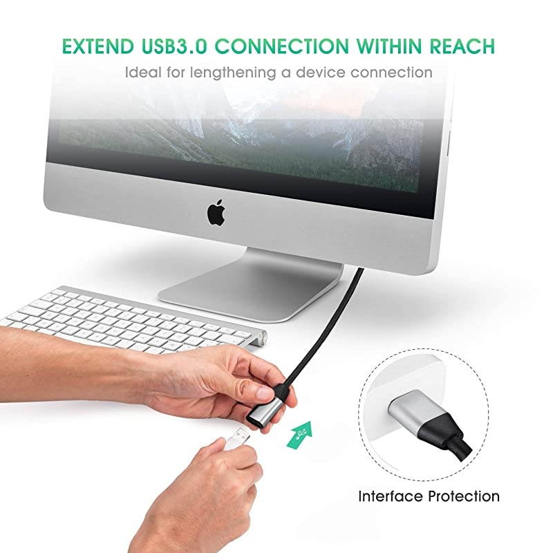 USB 3.0 Extension Cable 12ft, Aluminum Alloy USB Cable SuperSpeed USB 3.0 Type A Male to Female Extension Cord for Printer,Playstation, Xbox,USB Flash Drive,Card Reader, Hard Drive, Keyboard