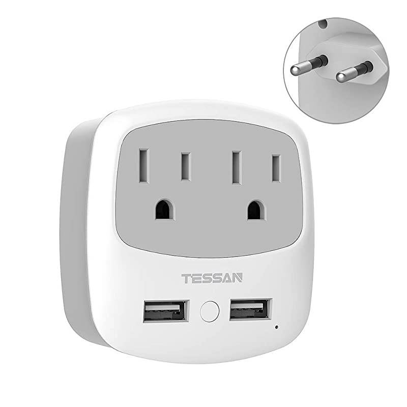 European Travel Plug Adapter  International Power Adaptor with 2 USB 2 American Outlets Europe Charger Adapter for US to EU Italy Spain France Germany Iceland Greece Israel Type C