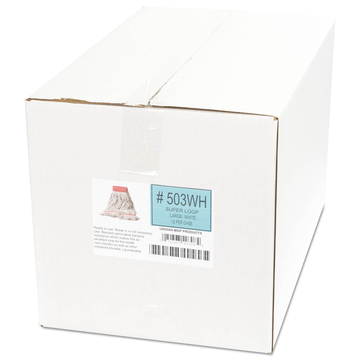 Boardwalk Super Loop Wet Mop Head Cotton/Synthetic Large Size White 12/Carton