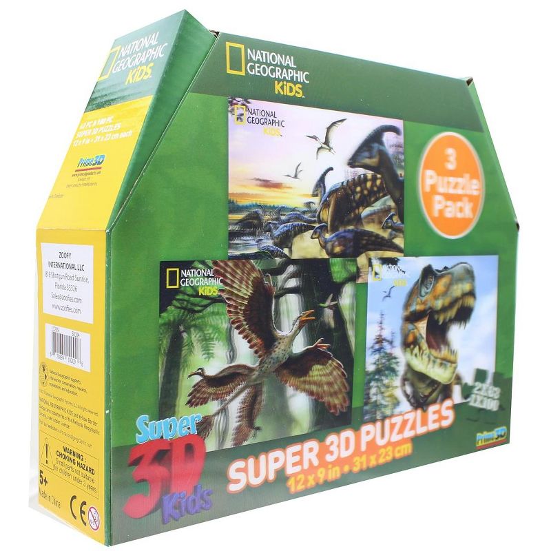 National Geographic National Geographic- Super 3D Children's 63/100pc Dinosaur Puzzle Set of 3 12" x 9"