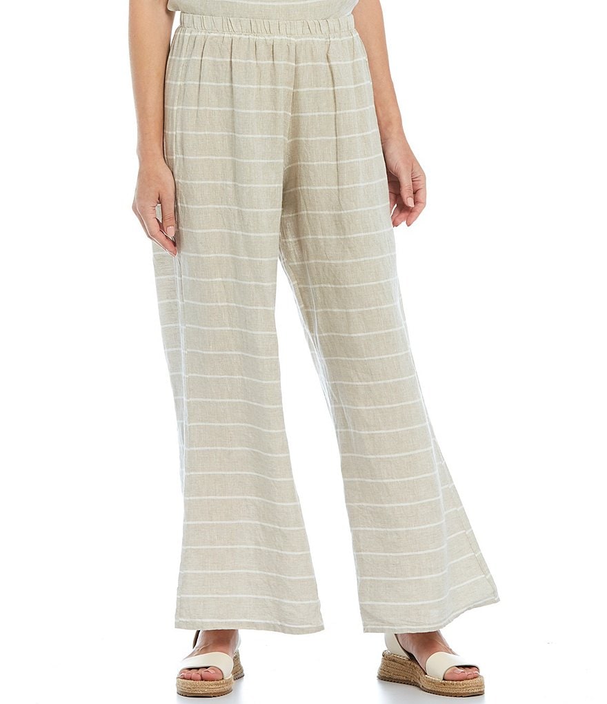 Bryn Walker Osca Stripe Linen Wide Leg Pull-On Pants