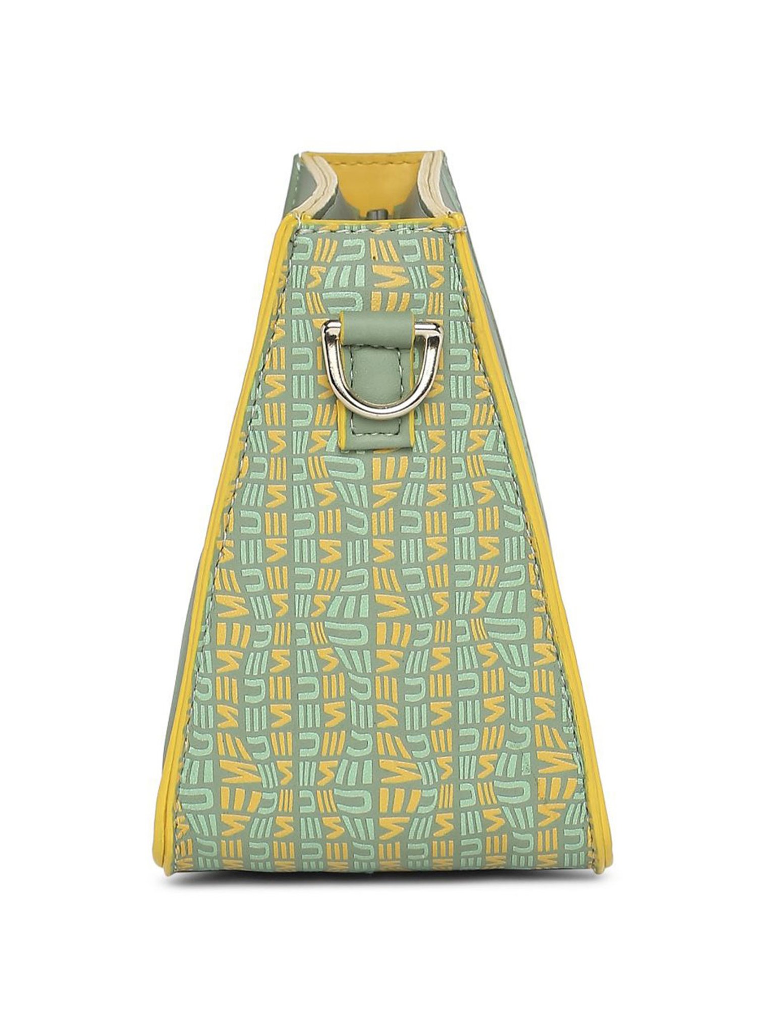 Eume Dragonfly Basil Green Leather Printed Double Sling Handbag with Pouch