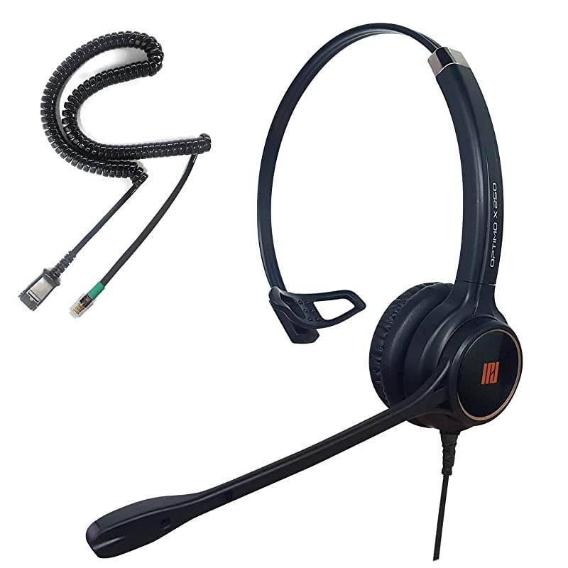 IPH250 OptimoX Single Ear Noise CancellingCorded Headset for Call CenterOfficeampLandline Phones with U10PS Bottom Cable w RJ9 Jack Cable Works with All Yealink ModelsSnomLG ampOther Phones