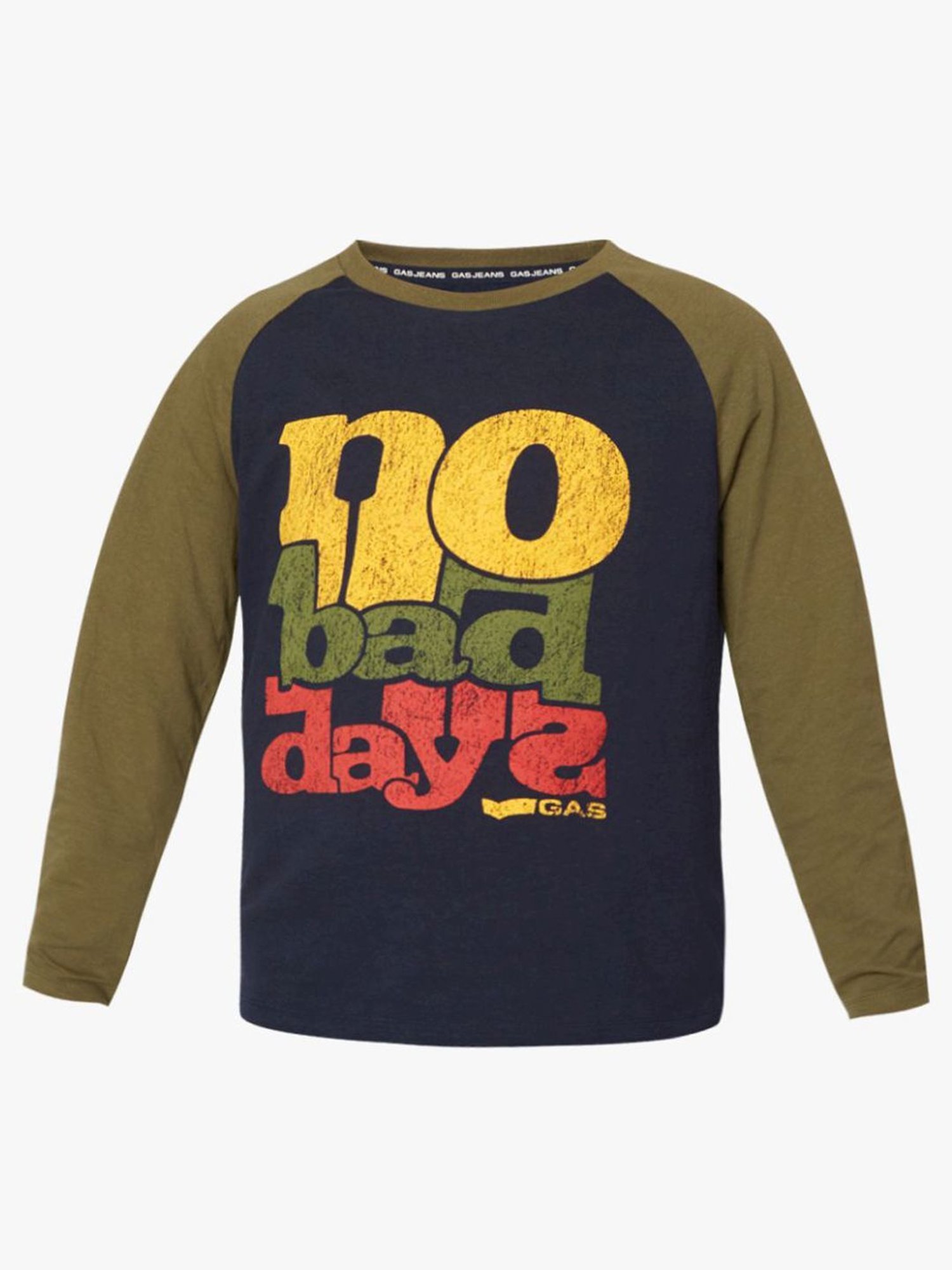 GAS Kids Navy & Olive Green Cotton Printed Full Sleeves T-Shirt