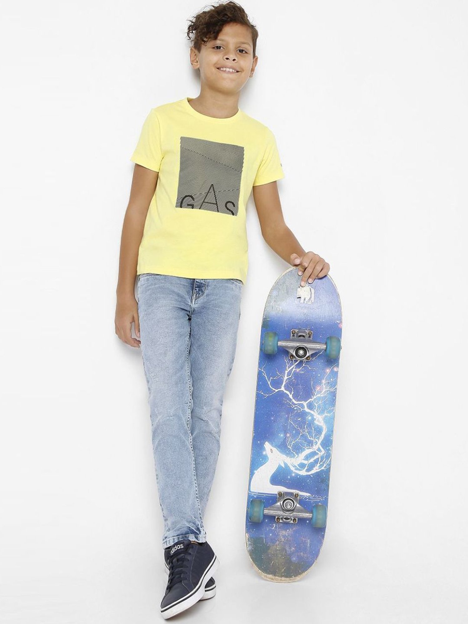Gas Kids Yellow Cotton Printed T-Shirt