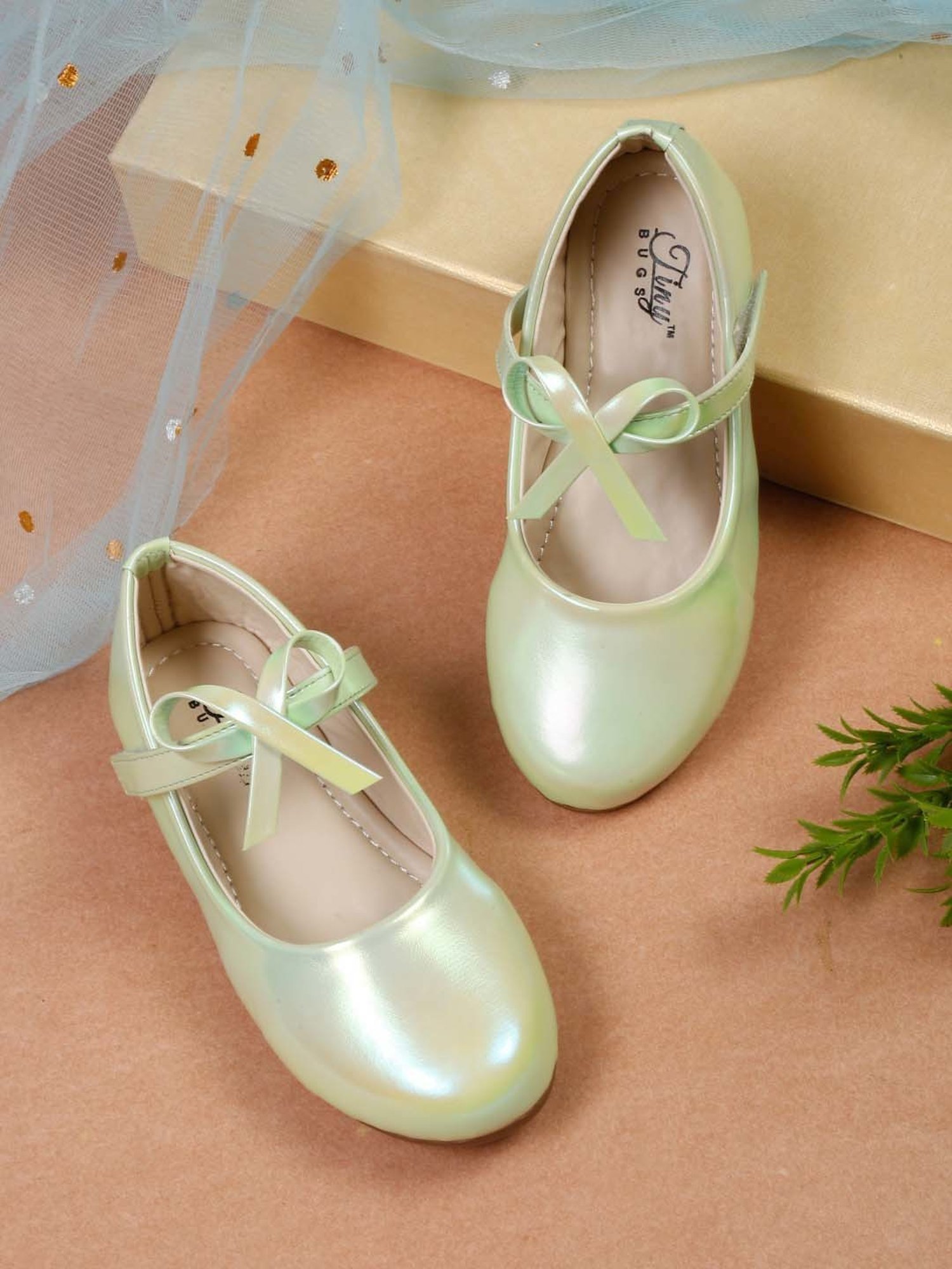 Tiny Bugs Girls Off White & Pink Party Wear Slip Ons