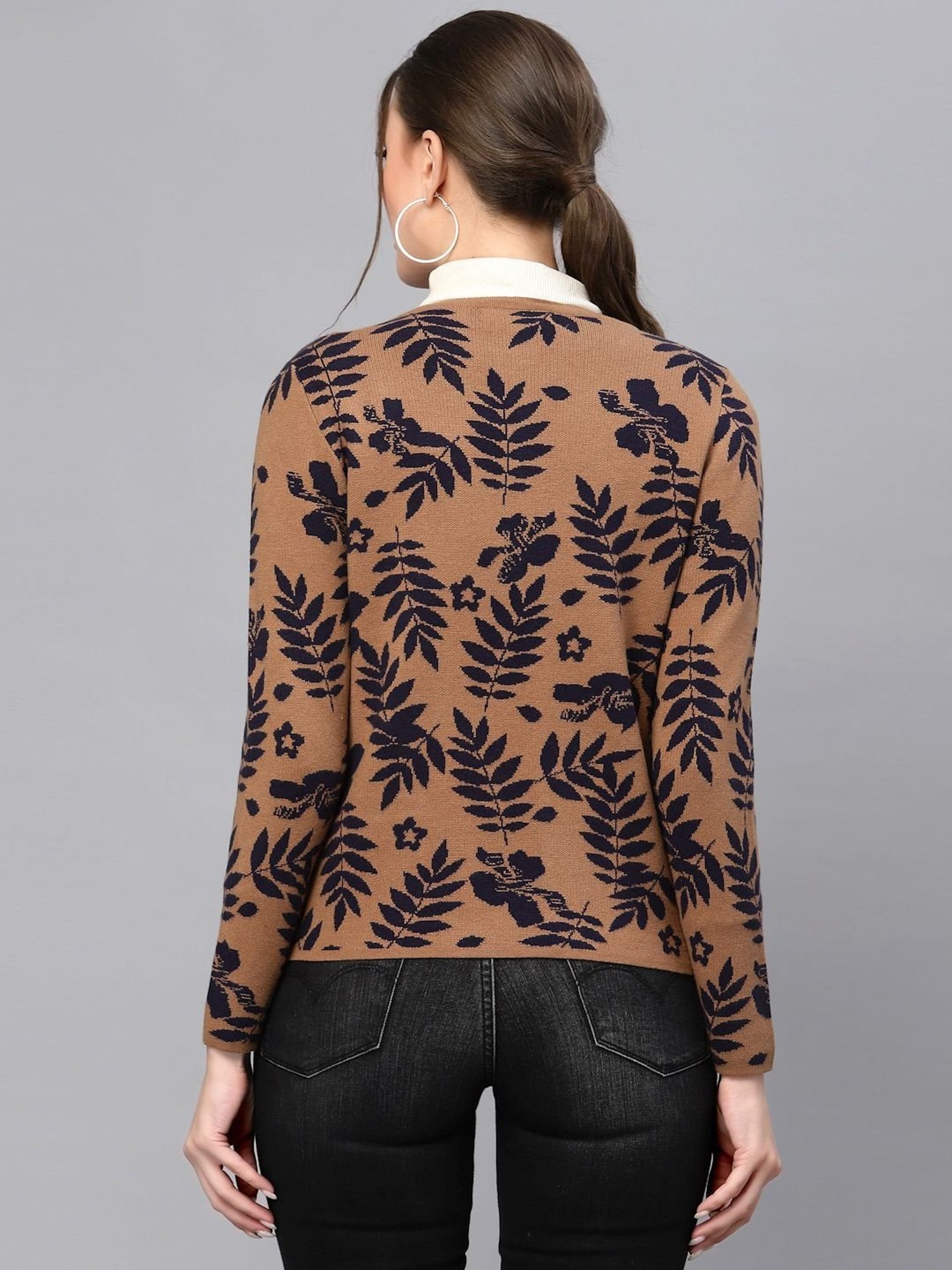 Mafadeny Brown Self Pattern Shrug