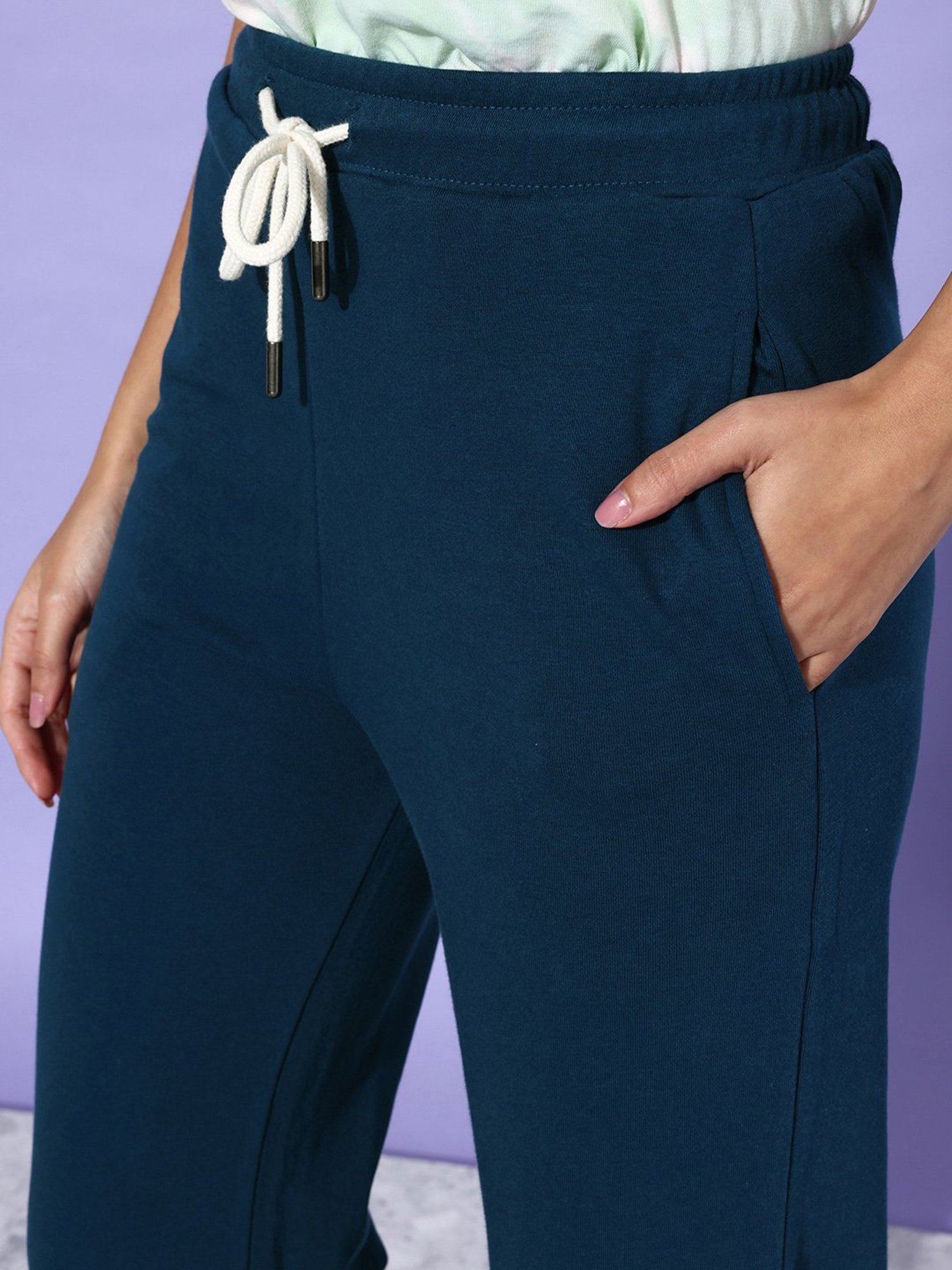 Dillinger Teal Fleece Regular Fit High Rise Trackpants