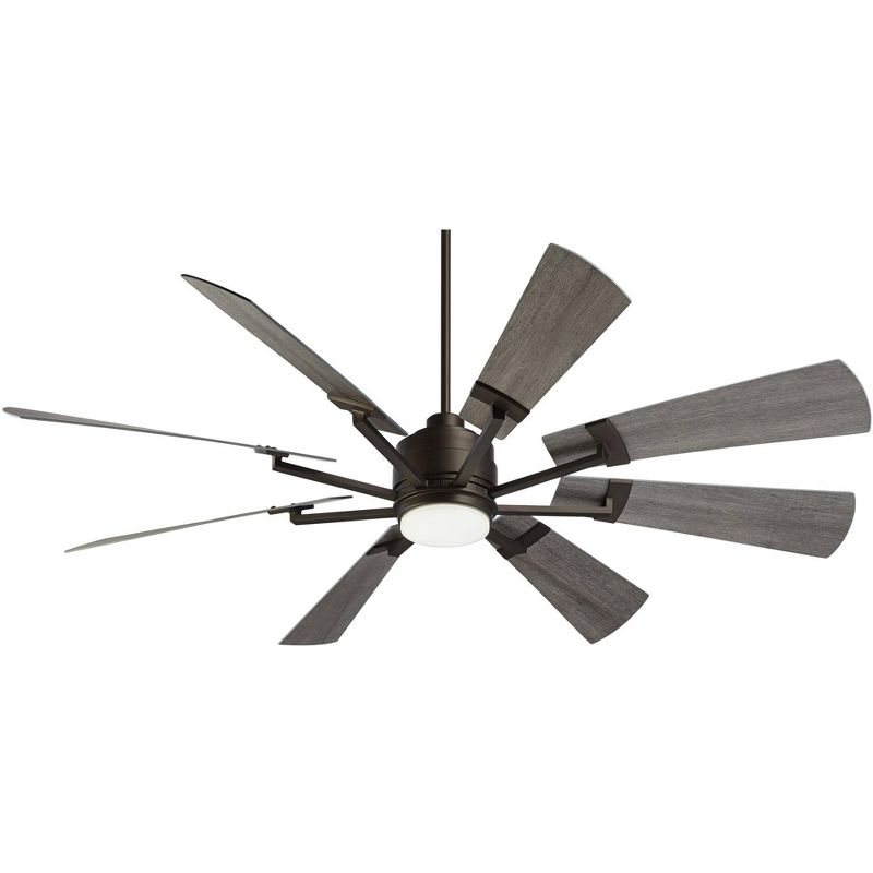 72" Casa Vieja Industrial Rustic Outdoor Ceiling Fan with Light LED Dimmable Remote Bronze Gray Oak Opal Glass for Patio Porch