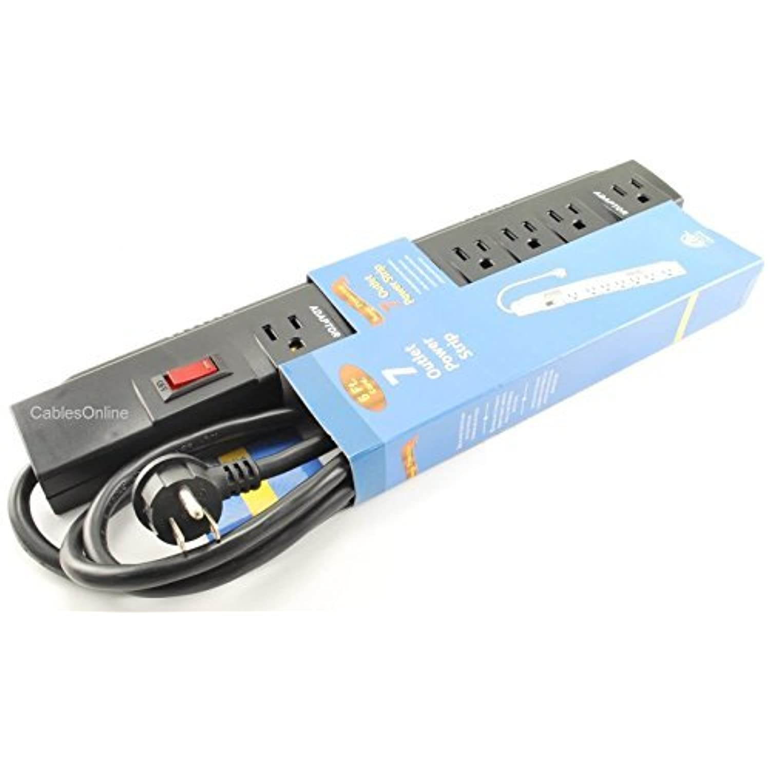 CablesOnline, Power Strip with 5 Horizontal + 2 Adapter Outlets w/6-foot Cable , SP-036