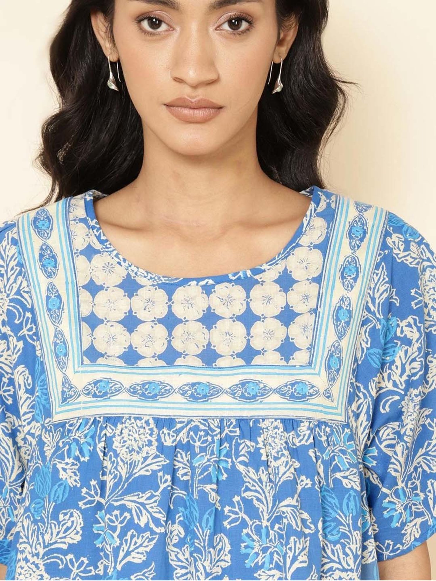 Fabindia Blue Cotton Printed Top
