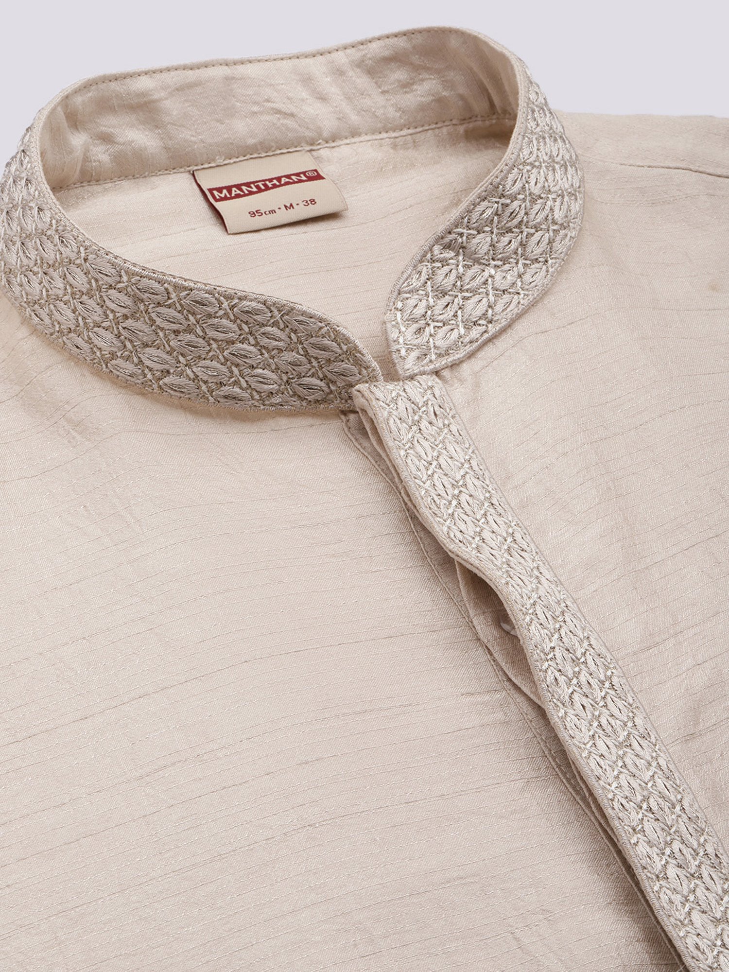 Manthan Light Beige & Cream Regular Fit Kurta & Pyjamas Set