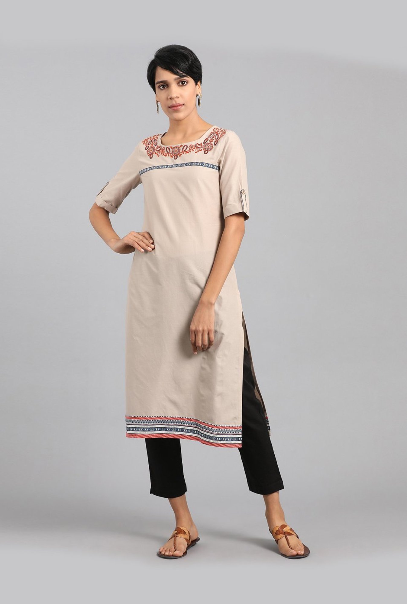 W Black Cotton Elasticated Trousers