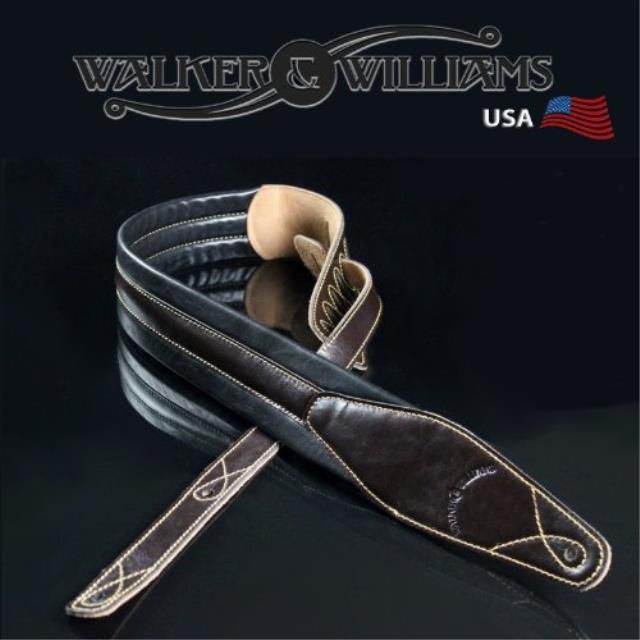 walker & williams c21 brown padded leather strap for guitar or bass 2.75" wide