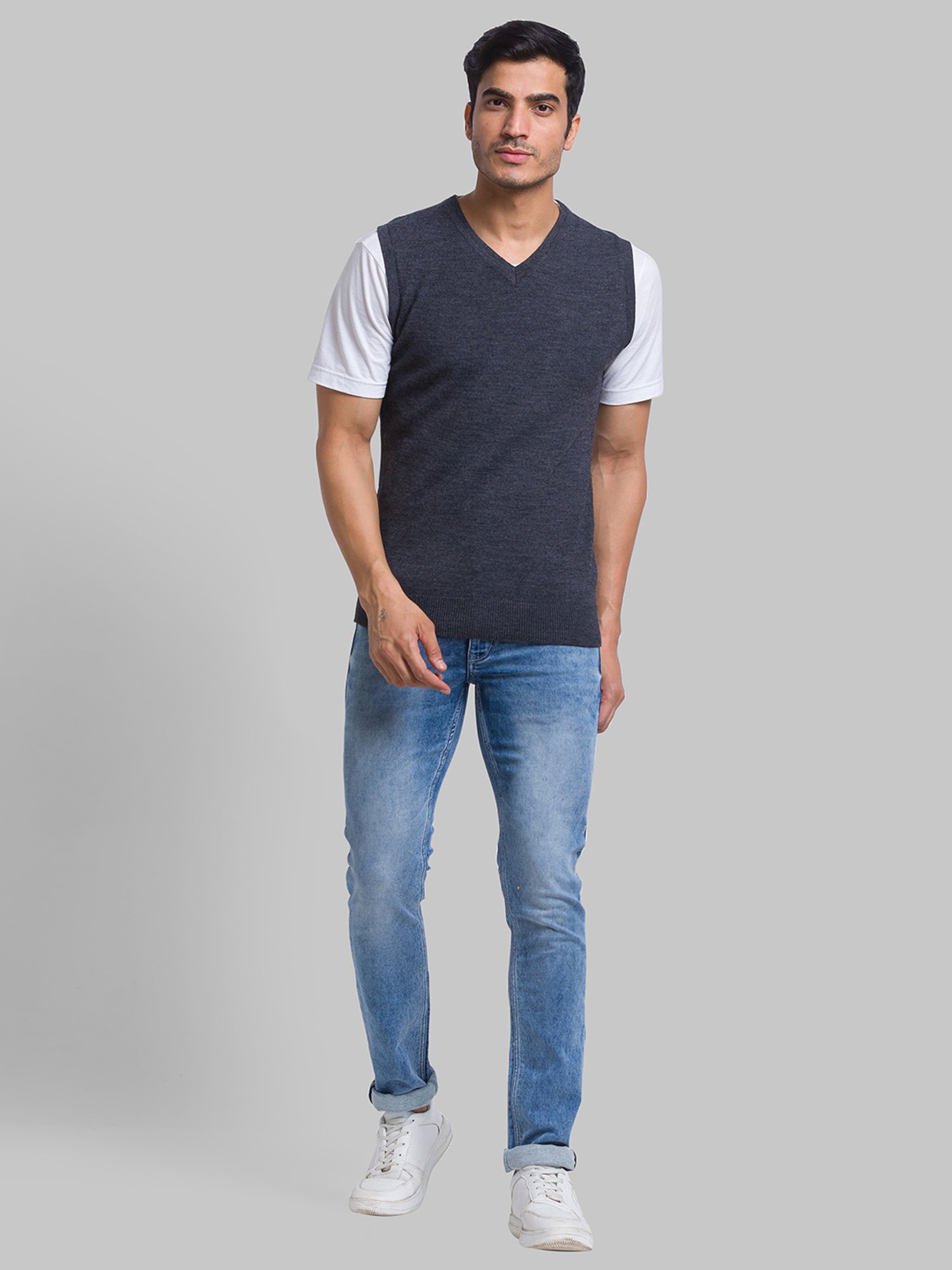 Parx Grey Regular Fit Heathered Sweater