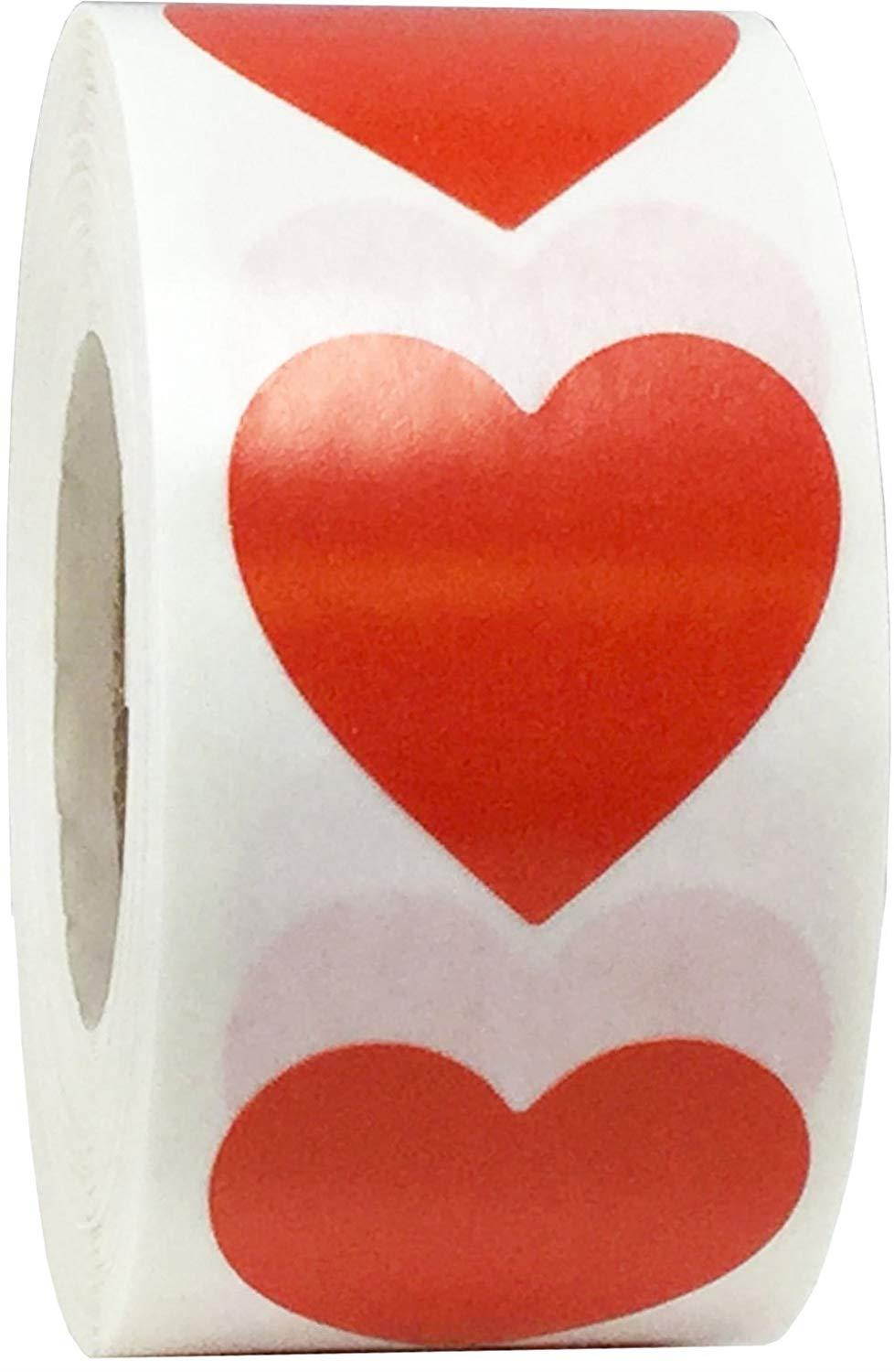 Red Heart Stickers, 1 Inch in Size, 500 Labels on a Roll