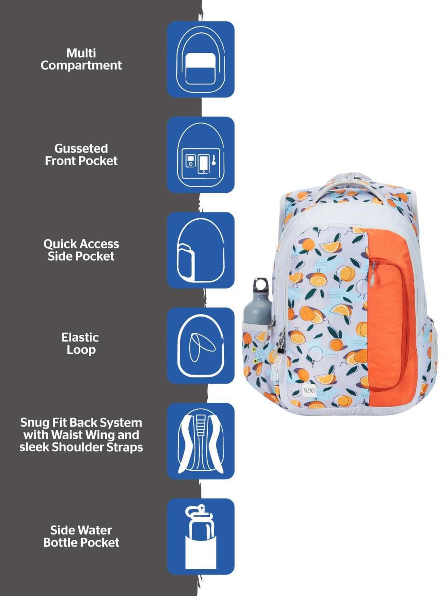 Wiki 30.5 Ltrs Grey Medium Backpack