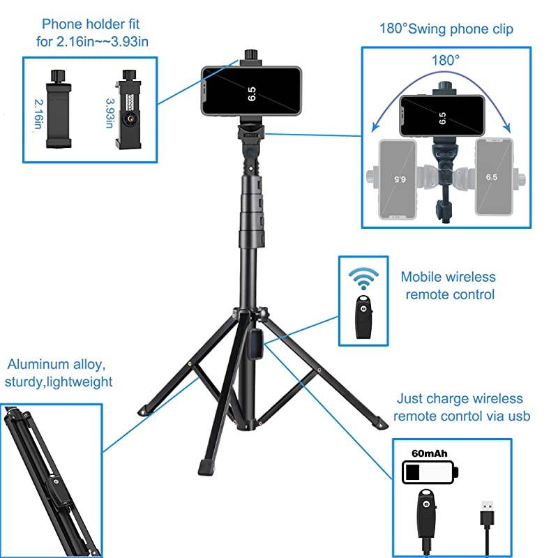 Stick Tripod 54quot Extendable Tripod Stand Phone Tripod Camera Tripod Wireless Remote Shutter Compatible with iPhone 11 pro Xs Max XrAndroidVloggingStreamingPhotographyRecording