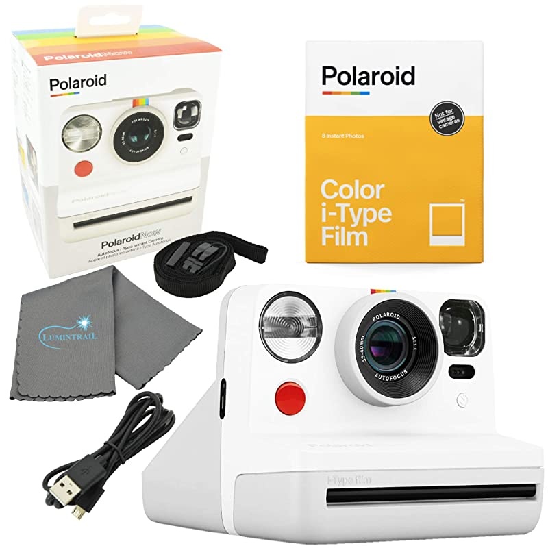 Now I-Type Instant Film Camera - Blue Bundle with a Color i-Type Film Pack (8 Instant Photos) and a Lumintrail Cleaning Cloth