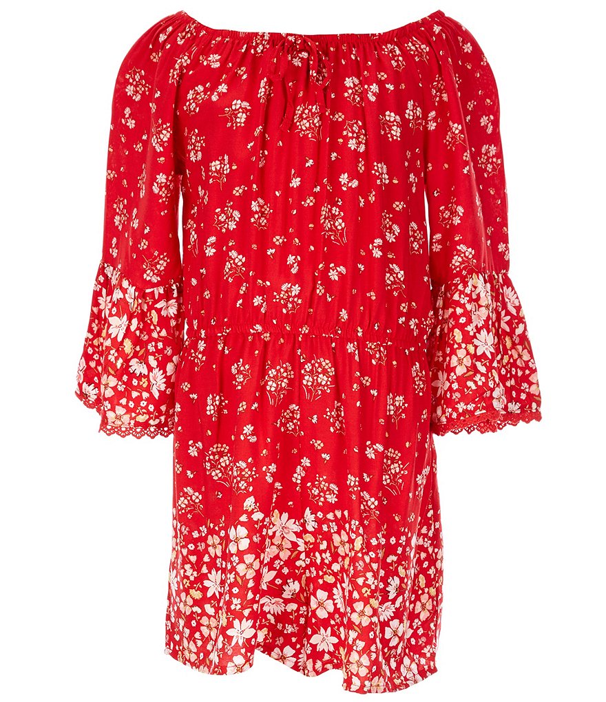 Xtraordinary Big Girls 7-16 Bell-Sleeve Floral Border-Hem Romper