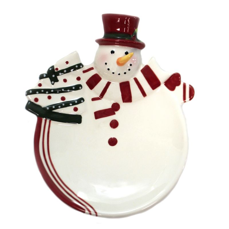 Tabletop 10.0" Snowman Plate With Tree Christmas Winter Tree Cosmos Gifts Corp.  -  Serving Platters
