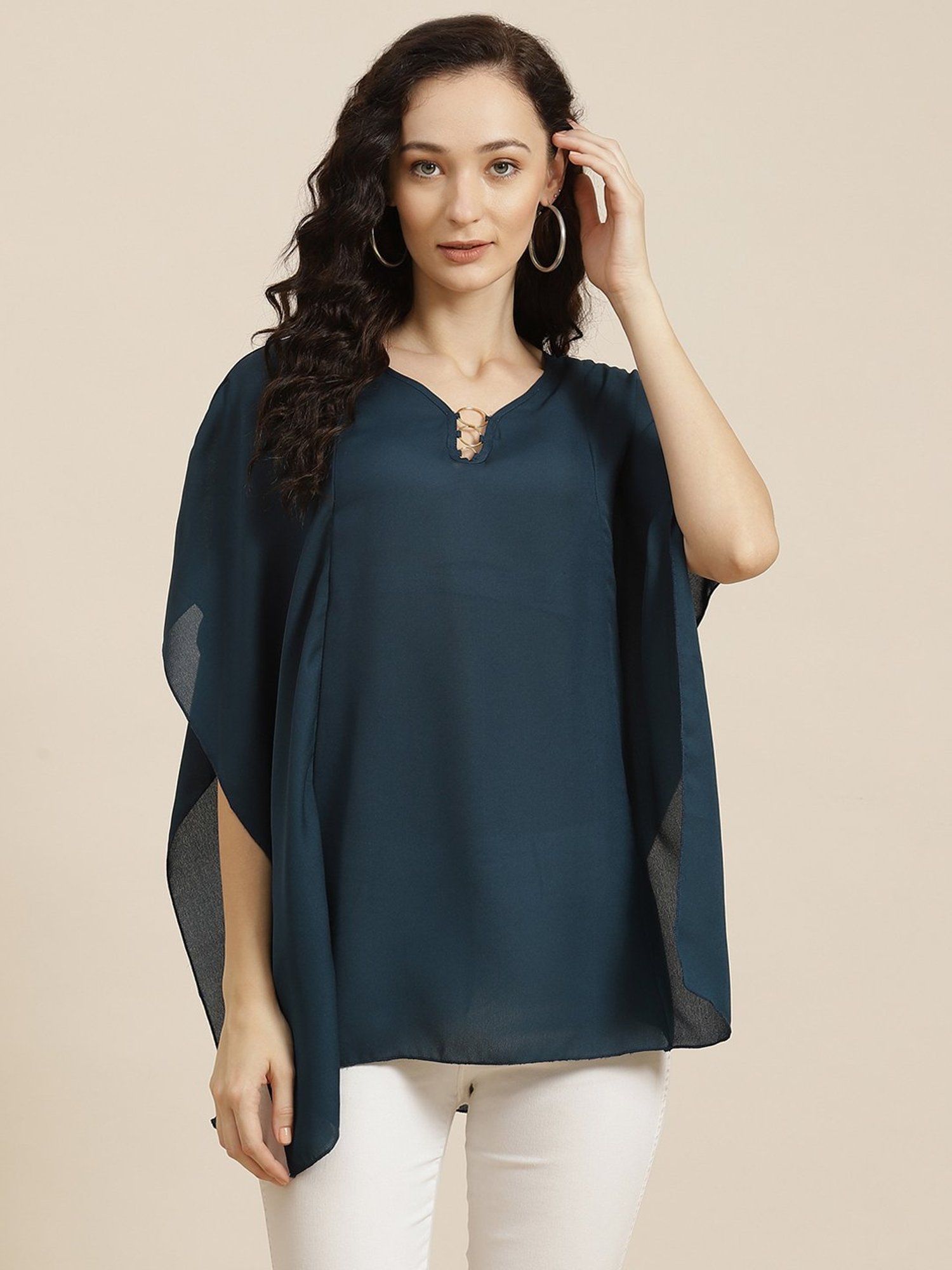 Qurvii Teal V-Neck Kaftan Top