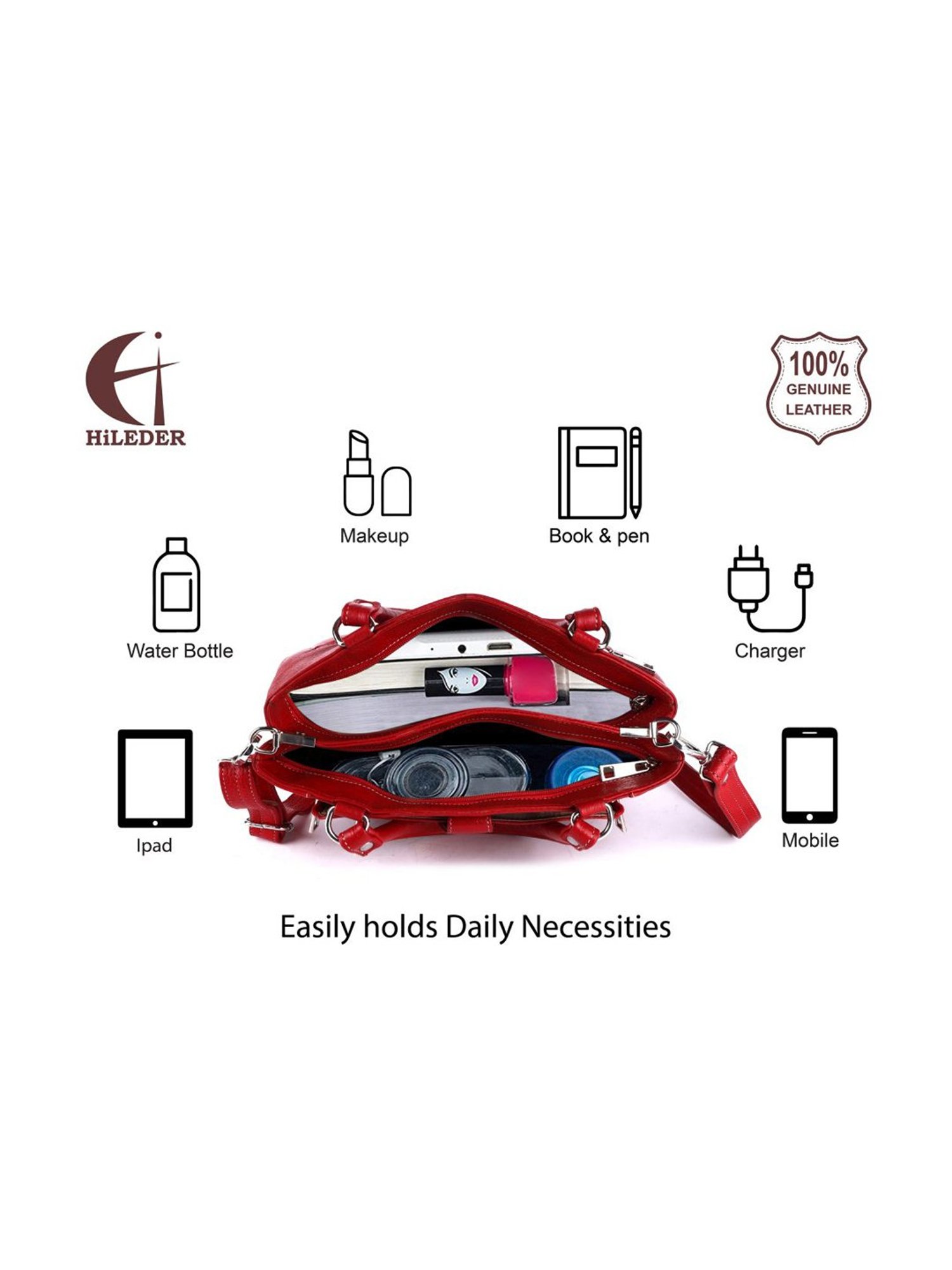 HiLEDER Red Solid Medium Handbag