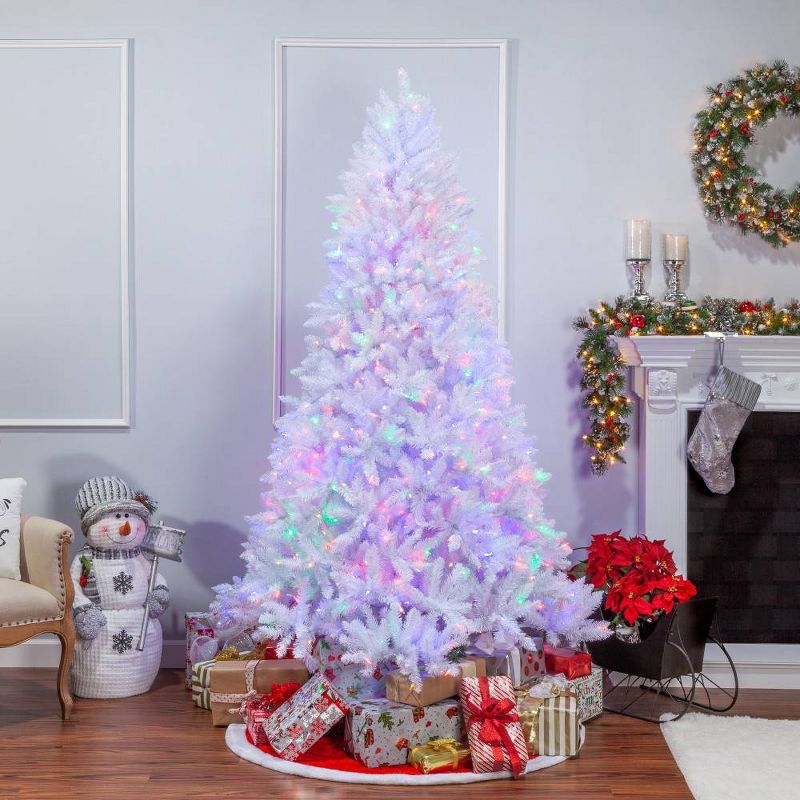 7.5ft Sterling Tree Company Full White Parkview Pine with 600 Color Changing LED Lights Artificial Christmas Tree