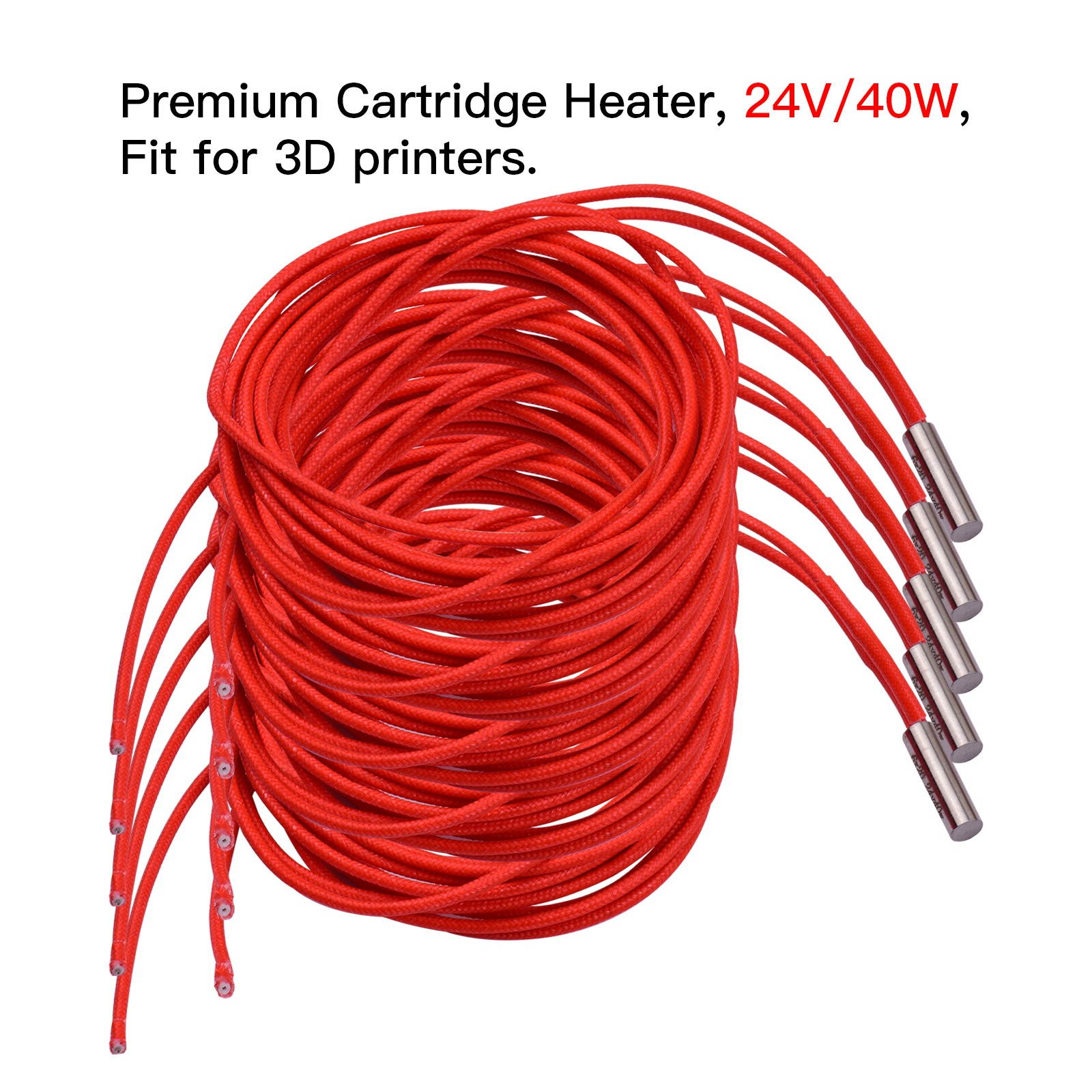 Aibecy 10pcs 24V 40W 6*20mm Single End Cartridge Heater Heating Tube 1.6m/5.2ft for 3D Printer