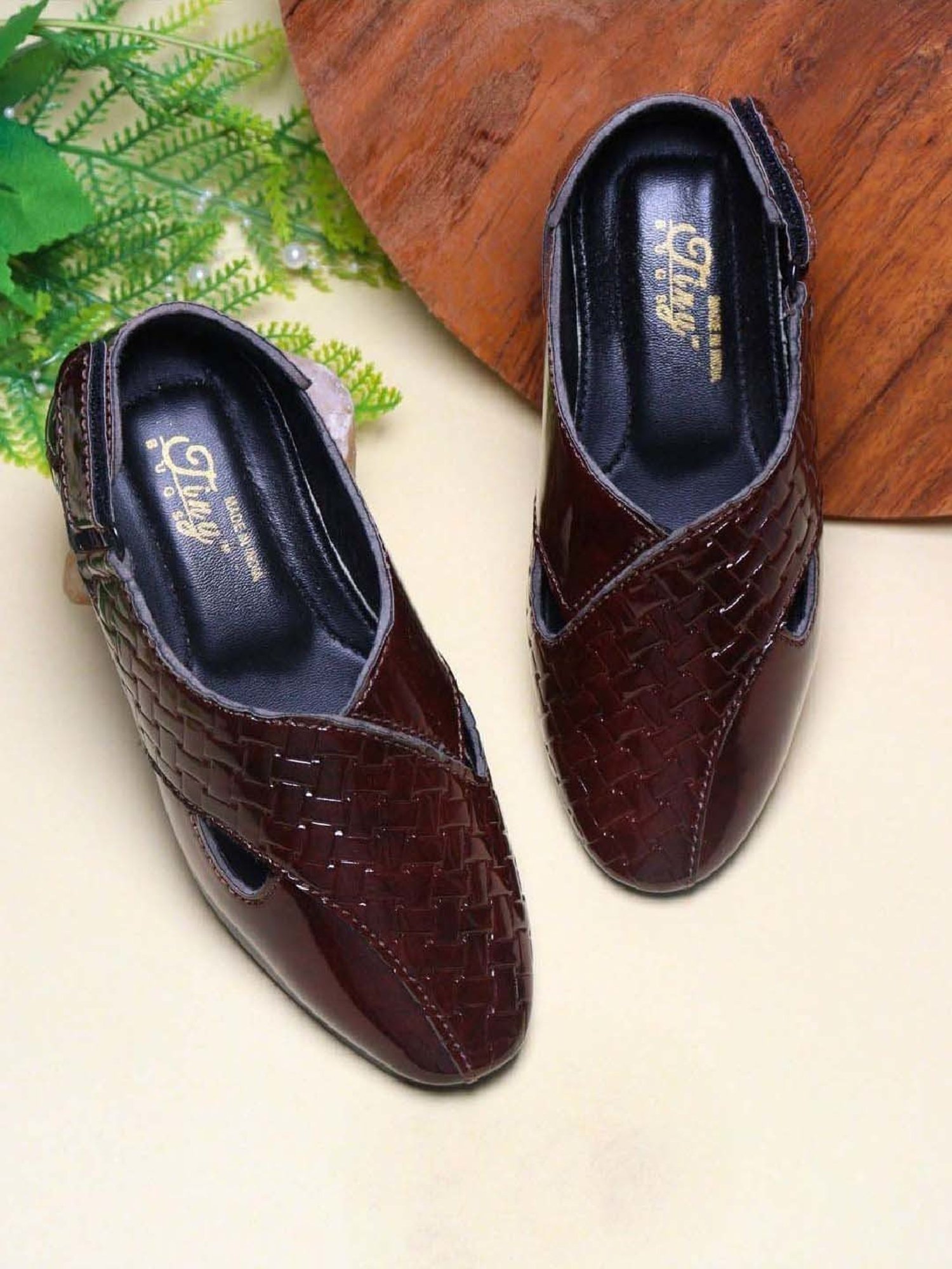 Tiny Bugs Boys Brown Party Wear Slip Ons