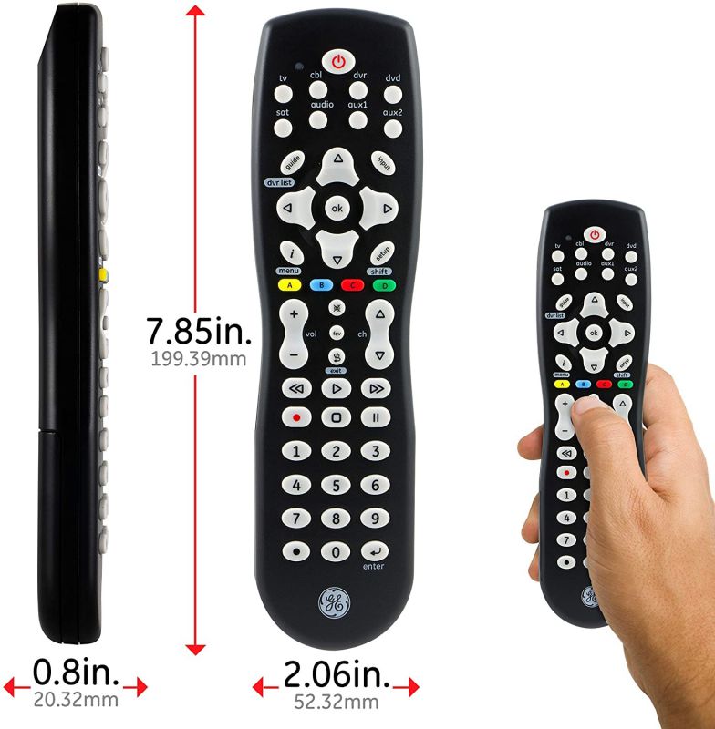 GE Universal Remote Control for Samsung, Vizio, Lg, Sony, Sharp, Roku, Apple TV, TCL, Panasonic, Smart TVs, Streaming Players, Blu-Ray, DVD, Simple Setup, 8-Device, Black, 33715