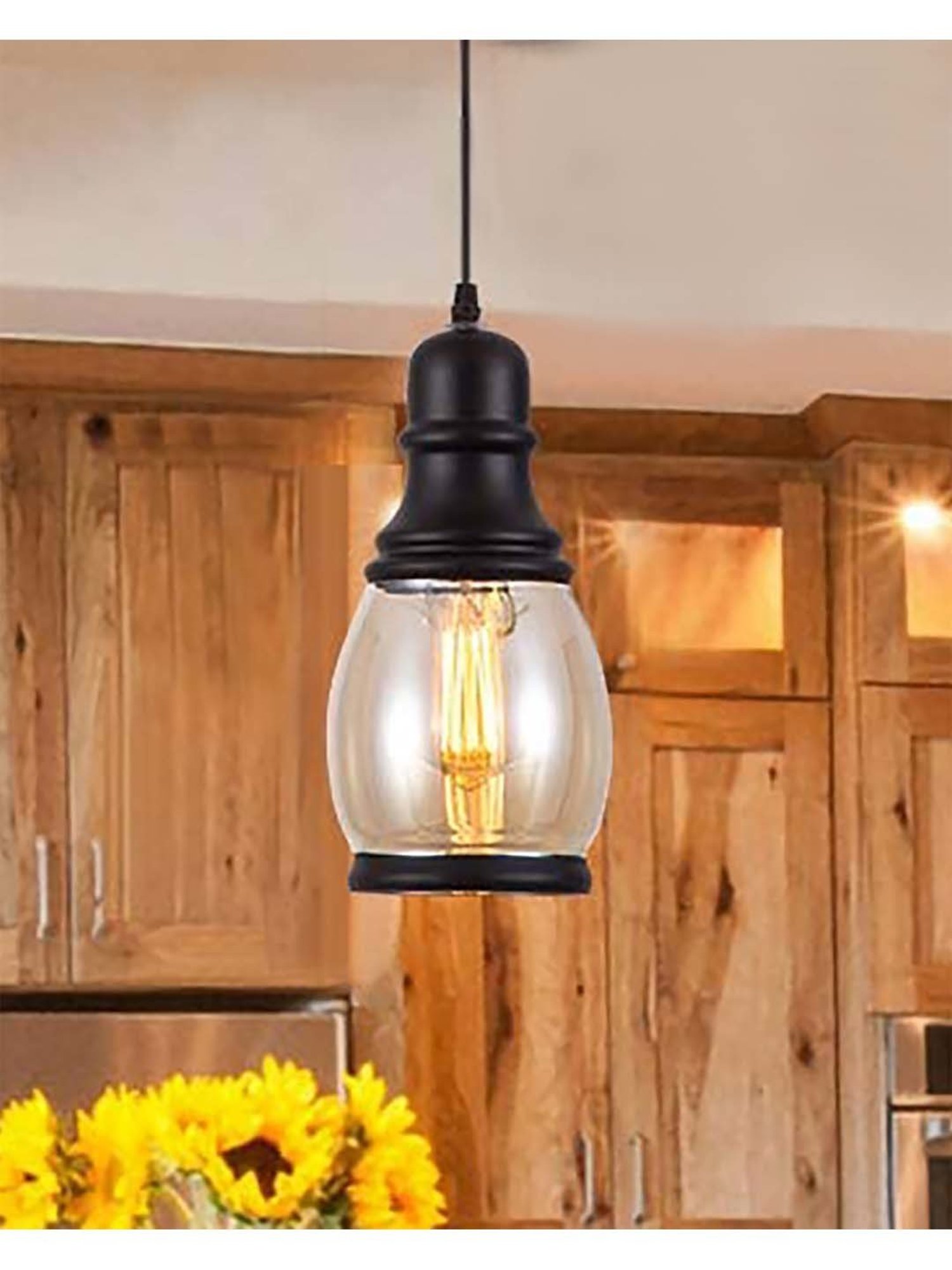 16" Glass/Metal Jasmine Tiffany Style Semi Flush Mount (Includes Energy Efficient Light Bulb) Cream - JONATHAN Y