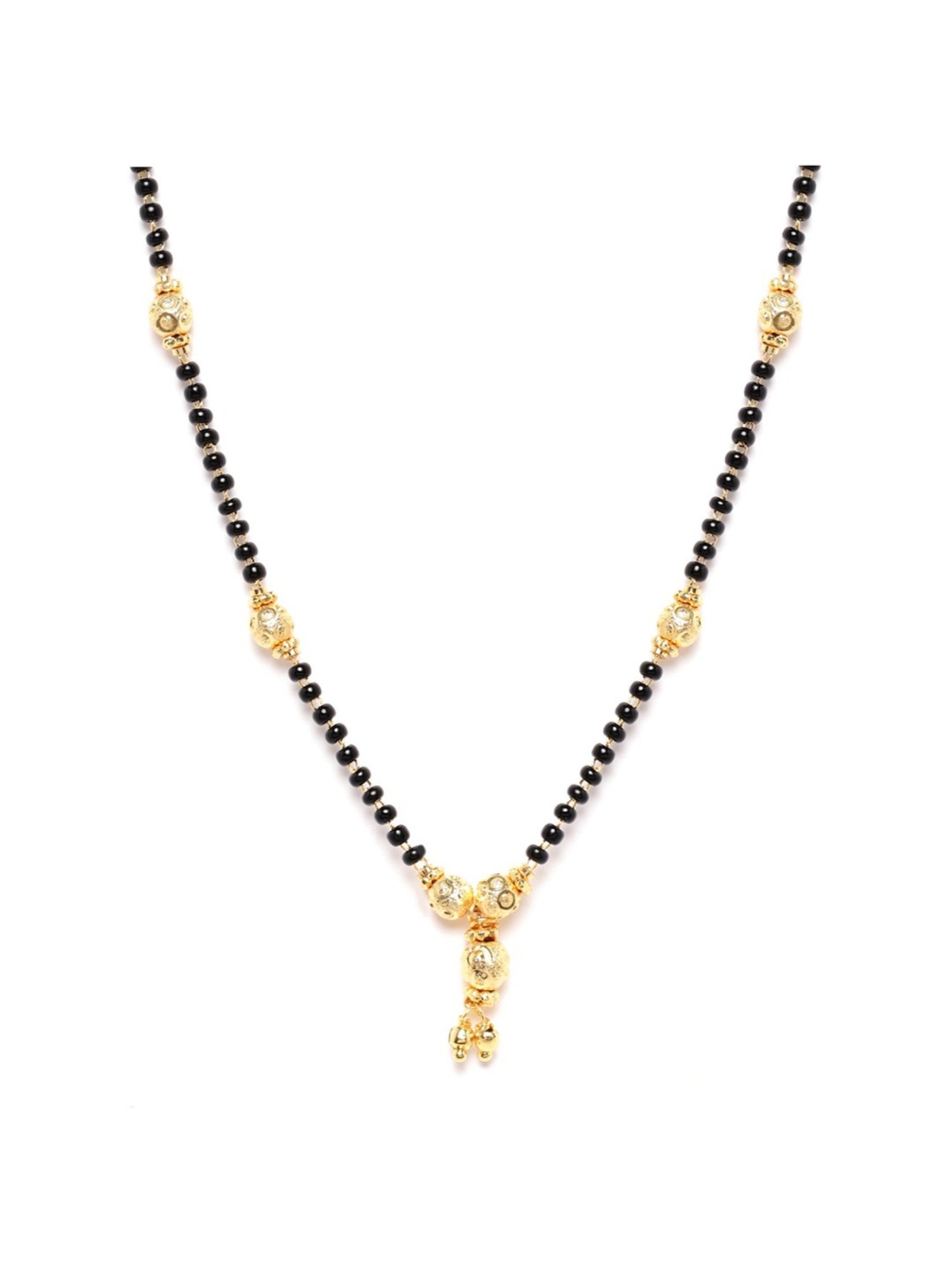 Abdesigns Gold-Plated American Diamond & Black Beaded Mangalsutra