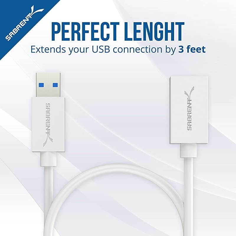 22AWG USB 3.0 Extension Cable - A-Male to A-Female [White] 3 Feet (CB-303W)