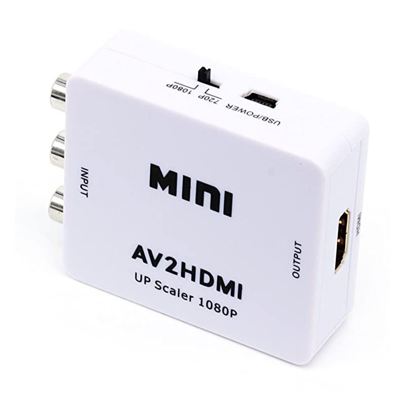 RCA to HDMI AV to HDMI  1080P Mini RCA Composite CVBS AV to HDMI Video Audio Converter Adapter Supporting PALNTSC with USB Charge Cable for PC Laptop Xbox PS4 PS3 TV STB VHS VCR DVDWhite